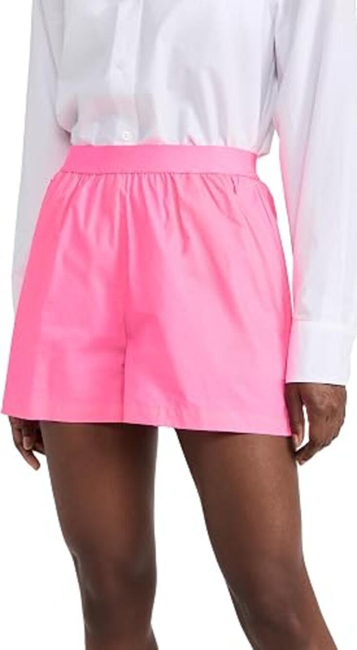 NWT Good American Coated Poplin Pull On Weekend Shorts Neon Pink Women's Size 2